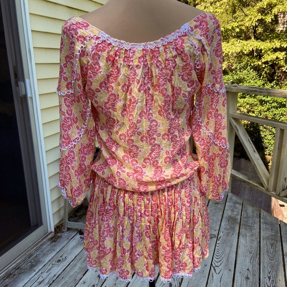 Poupette St. Barth Pink & Yellow Floral Mini Dress Tunic Cover-up Size S - Picture 4 of 15